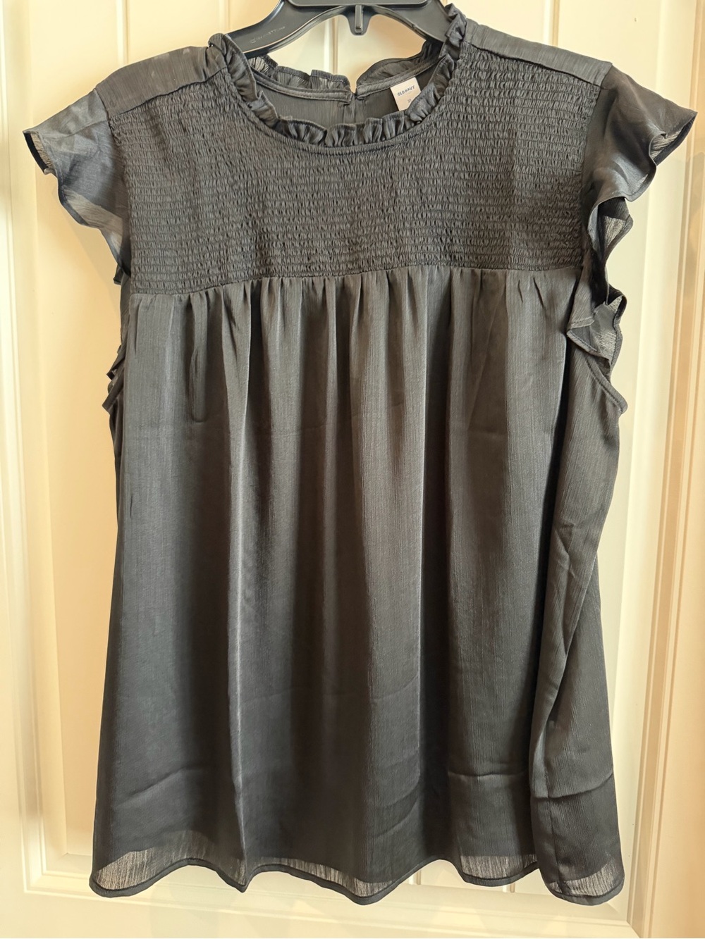 Old Navy Black Smocked Yoke Ruffle Sleeve Blouse